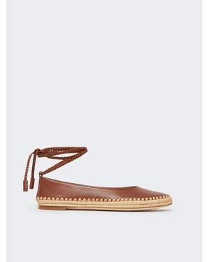 Max Mara Ballerinas Aus Nappaleder Und Raffia - Weiß