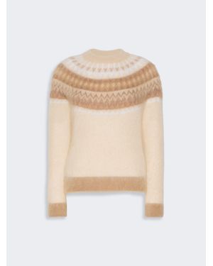 Max Mara Pullover Aus Wolle Und Mohair Mit Norwegermuster - Weiß