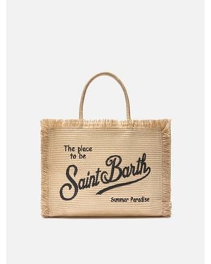 MC2 Saint Barth Regular Vanity Straw Effect Bag With Contrasting Embroidered Logo - Neutro