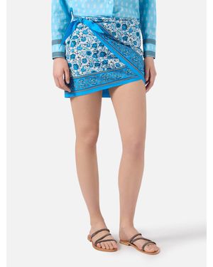 MC2 Saint Barth Angie Voile Pareo Skirt With Floral Batik Print - Blu