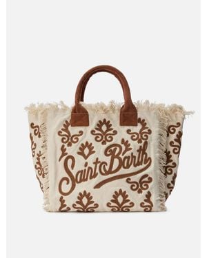 MC2 Saint Barth Canvas Vanity Regular Bag With Lily Tufting Embroidery - Neutro