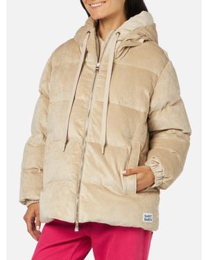 MC2 Saint Barth Beigefarbene Damen-Daunenjacke Aus Cord Mit Kapuze - Natur