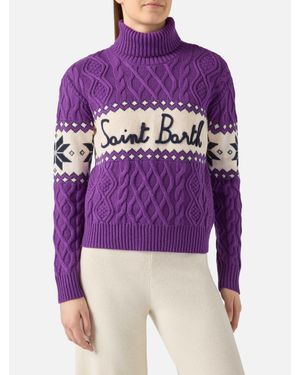 MC2 Saint Barth Damenpullover Mit Halbem Rollkragen Und Saint Barth-Schriftzug - Lila