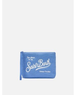 MC2 Saint Barth Aline Light Solid Color Linen Pouch - Blu
