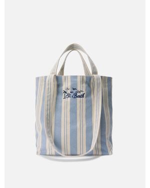 MC2 Saint Barth Essential Beach Light And Striped Cotton Tote Bag - Blu