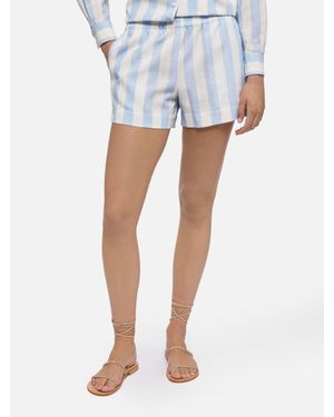 MC2 Saint Barth Meave – Pull-Up-Shorts Aus Leinen Mit Hellblauem Streifenmuster