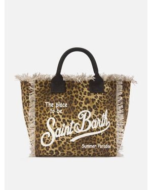 MC2 Saint Barth Vanity Regular Leopard Canvas Bag With Fringed Details - Multicolore