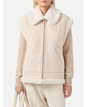 MC2 Saint Barth Hesketh Faux-Shearling Gilet With Western Embroidery - Neutro