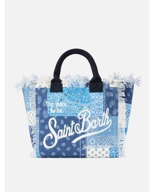 MC2 Saint Barth Regular Vanity Canvas Bag With Bandana Patchwork Print - Blu