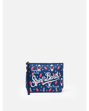 MC2 Saint Barth Aline Scuba-Pochette Mit Uhren- Und Cola-Print - Blau