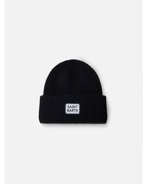 MC2 Saint Barth Ribbed Beanie Berry With Saint Barth Patch - Nero