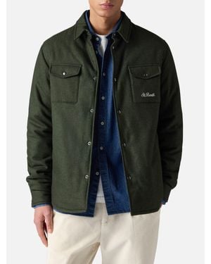 MC2 Saint Barth Wolliges Grünes Overshirt Chalet Mit St. Barth-Stickerei