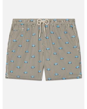 MC2 Saint Barth Striped Lighting Micro Swim Shorts With Fiat 500 Print - Grigio