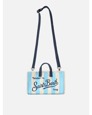 MC2 Saint Barth Micro Phone Canvas Bag With And Light Stripes And Contrasting Logo - Blu