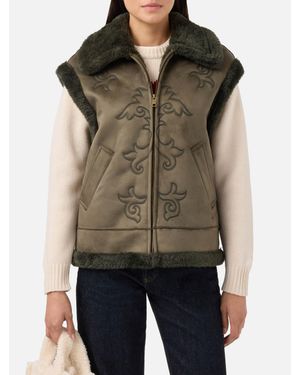 MC2 Saint Barth Hesketh Faux-Shearling Gilet With Western Embroidery - Verde
