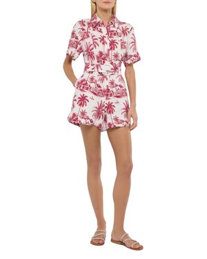 MC2 Saint Barth Carola Leinen-Playsuit Mit Toile-De-Jouy-Print - Rot