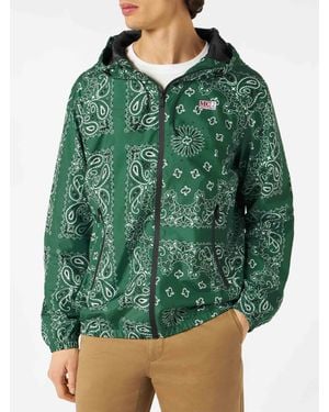 MC2 Saint Barth Leichte Herren-Windjacke Mit Kapuze Und Bandana-Aufdruck - Grün