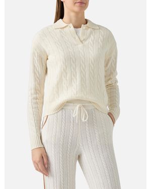 MC2 Saint Barth Savoy Soft-Touch Cable-Knit Merino Wool Polo Sweater - Bianco
