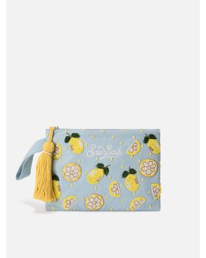 MC2 Saint Barth Light Pouch Pearl With Beaded Lemons - Bianco