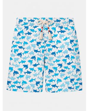 MC2 Saint Barth Light Fabric Swim Shorts With Sharks Print - Blu