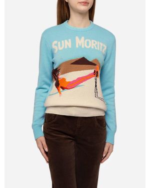 MC2 Saint Barth Hellblauer Pullover New Queen Mit Sun Moritz Postkarten-Jacquard