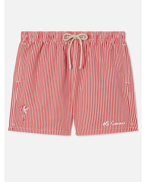 MC2 Saint Barth Gustavia Striped Swim Shorts With As Cannes Embroidery - Rosso
