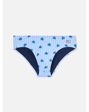 MC2 Saint Barth Cayo Light Striped Swim Briefs With Octopus Print - Blu