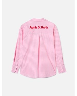 MC2 Saint Barth Striped Cotton Cristal Shirt With Après St. Barth Embroidery - Rosa