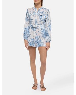 MC2 Saint Barth Hanniel Leinen-Playsuit Mit Schmetterlings-Toile-De-Jouy-Print - Blau