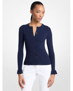 MICHAEL Michael Kors Mk Cardigan En Laine Côtelée Mélangée Avec Poignets À Volants - Bleu