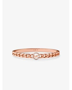 Michael Kors Mk Bracelet Rigide À Maillons Gourmette En Argent Sterling Plaqué Or 14 Carats Avec Pierres Pavées Et Logo - Blanc