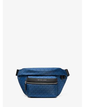Michael Kors Mk Sac Ceinture Tissé À Imprimé Logo Signature - Bleu