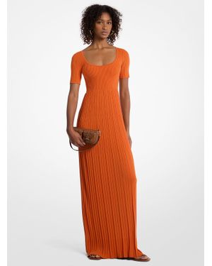 MICHAEL Michael Kors Mk Robe Mi-Longue En Tricot Extensible Côtelé - Orange