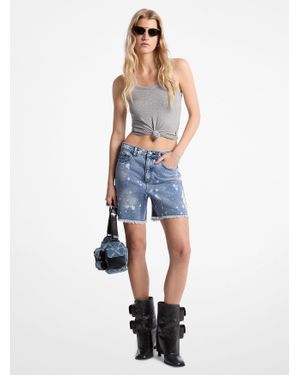 MICHAEL Michael Kors Mk Short Boyfriend En Denim Décoloré À Effet Éclaboussures Fait Main - Bleu