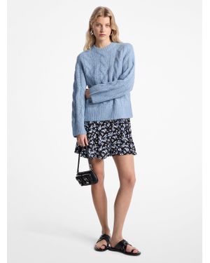 Michael Kors Mk Pull En Tricot Torsadé En Mélange De Nylon Et D'Alpaga - Bleu