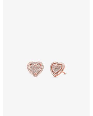 Michael Kors Mk Boucles D'Oreilles Cœur En Argent Sterling Plaqué En Métal Précieux Avec Pierres Pavées - Blanc