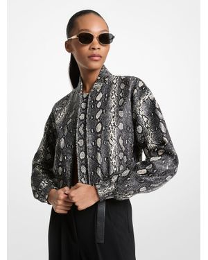 MICHAEL Michael Kors Mk Veste Style Blouson En Cuir Effet Serpent En Relief - Gris