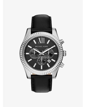 Michael Kors Mk Montre Lexington Argentée Surdimensionnée En Cuir - Noir
