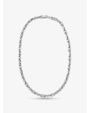 Michael Kors Mk Collier À Maillons Astor De Taille Moyenne En Laine Plaqué En Métal Précieux À Pierres Pavées - Blanc