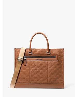 Michael Kors Mk Cabas Jet Set En Cuir À Logo En Relief - Marron
