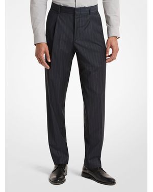 Michael Kors Mk Pantalon En Laine Technique À Rayures Fines - Bleu