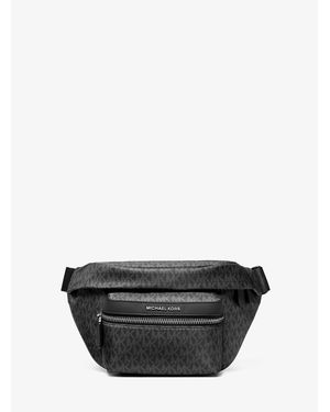 Michael Kors Mk Sac Ceinture Tissé À Imprimé Logo Signature - Noir