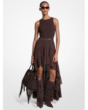 MICHAEL Michael Kors Mk Robe Smockée Asymétrique En Georgette - Marron
