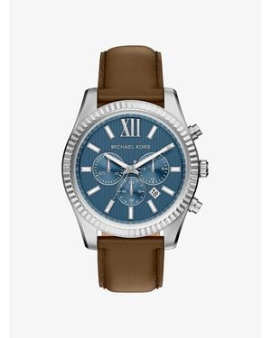 Michael Kors Mk Montre Lexington Argentée Surdimensionnée En Cuir - Bleu