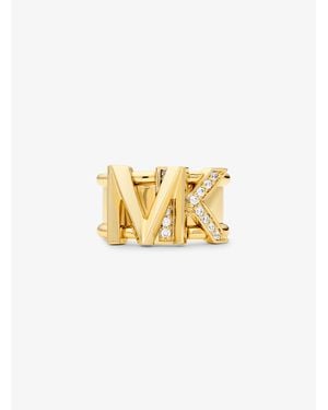 Michael Kors Mk Bague En Laiton Plaqué En Métal Précieux Avec Pierres Pavées Et Logo - Blanc