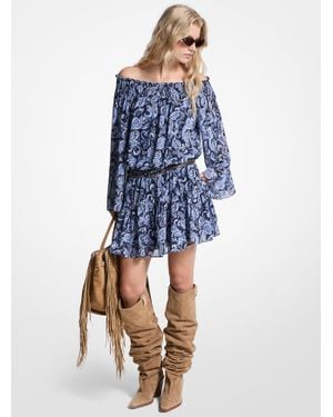 MICHAEL Michael Kors Mk Robe À Épaules Dénudées En Georgette À Motif Cachemire - Bleu