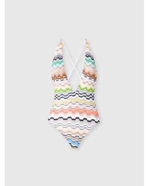 Missoni Einteiliger Badeanzug Aus Reiner Viskose Mit V-Ausschnitt, Damen, Größe - Weiß