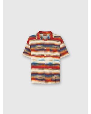 Missoni Bowling Shirt With Gradient Micro Zig Zag Print And Breast Pocket - Red