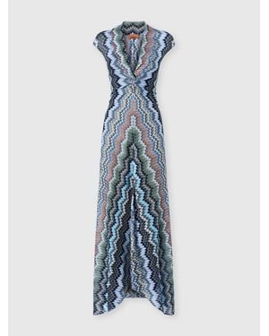 Missoni Long Viscose Dress With Knotted Neckline - Blue