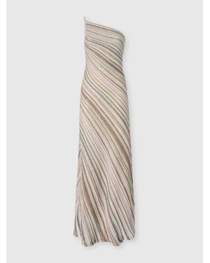 Missoni One-Shoulder Striped Long Dress With Sequins - White